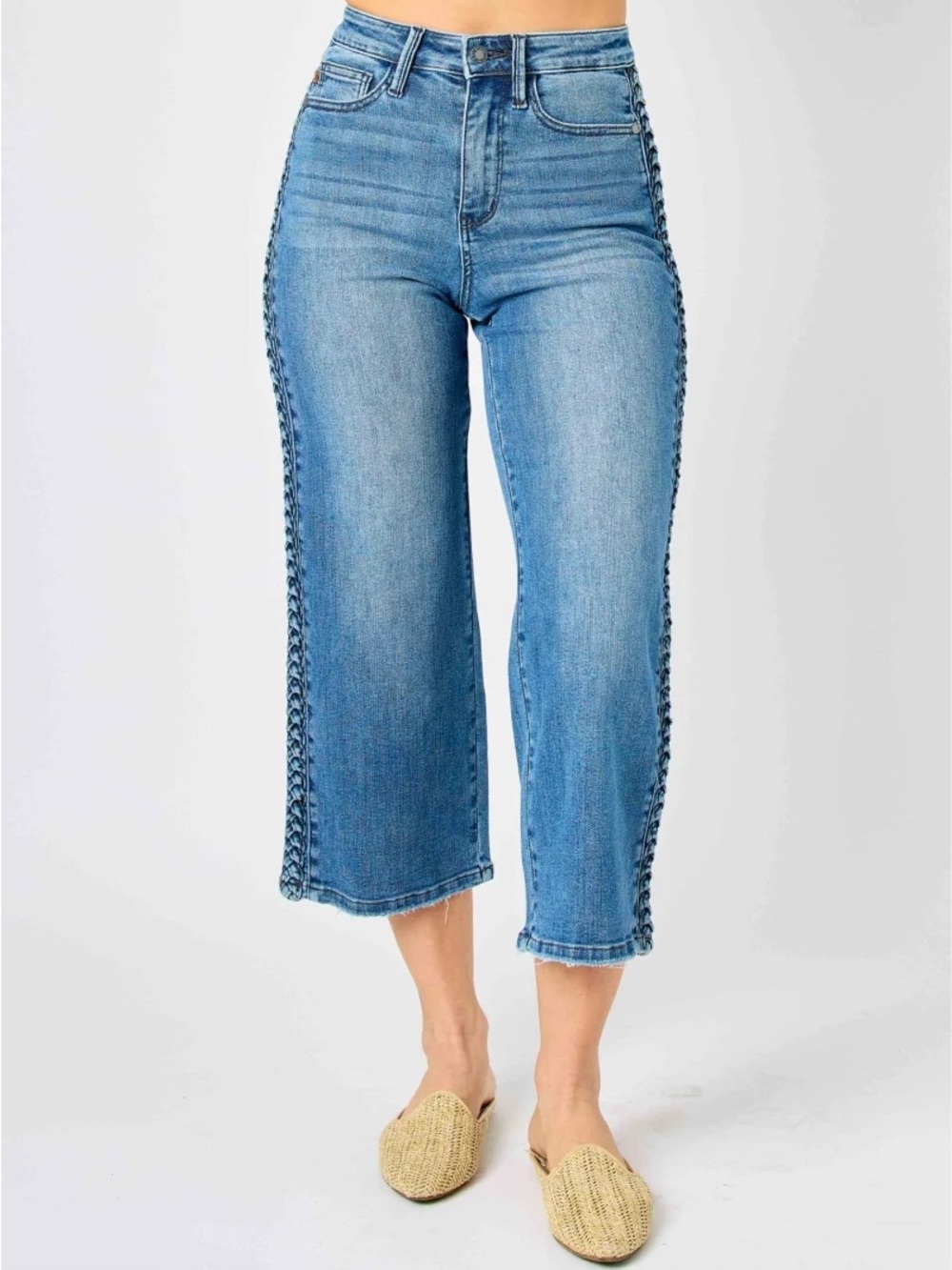 Judy Blue Braided Cropped Wide Leg Jeans Size 22W